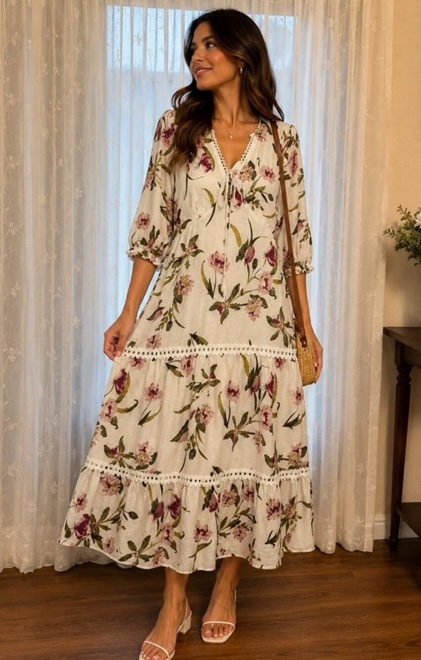 NWT Joie Floral Linen Viscose Blend Tiered Maxi Dress Medium M Boho